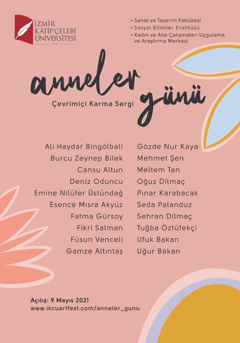 İzmir Katip Çelebi Üniversitesi Sanat ve Tasarım Fakültesi, Kadın ve Aile Çalışmaları Uygulama ve Araştırma Merkezi ve  Sosyal Bilimler Enstitüsü işbirliğiyle hazırlanan Anneler Günü Karma Sergisi'ne aşağıdaki linkten ulaşabilirsiniz. <a href="/saffetkose/">Saffet KÖSE</a> 
stf.ikcu.edu.tr/Etkinlik/5715/…