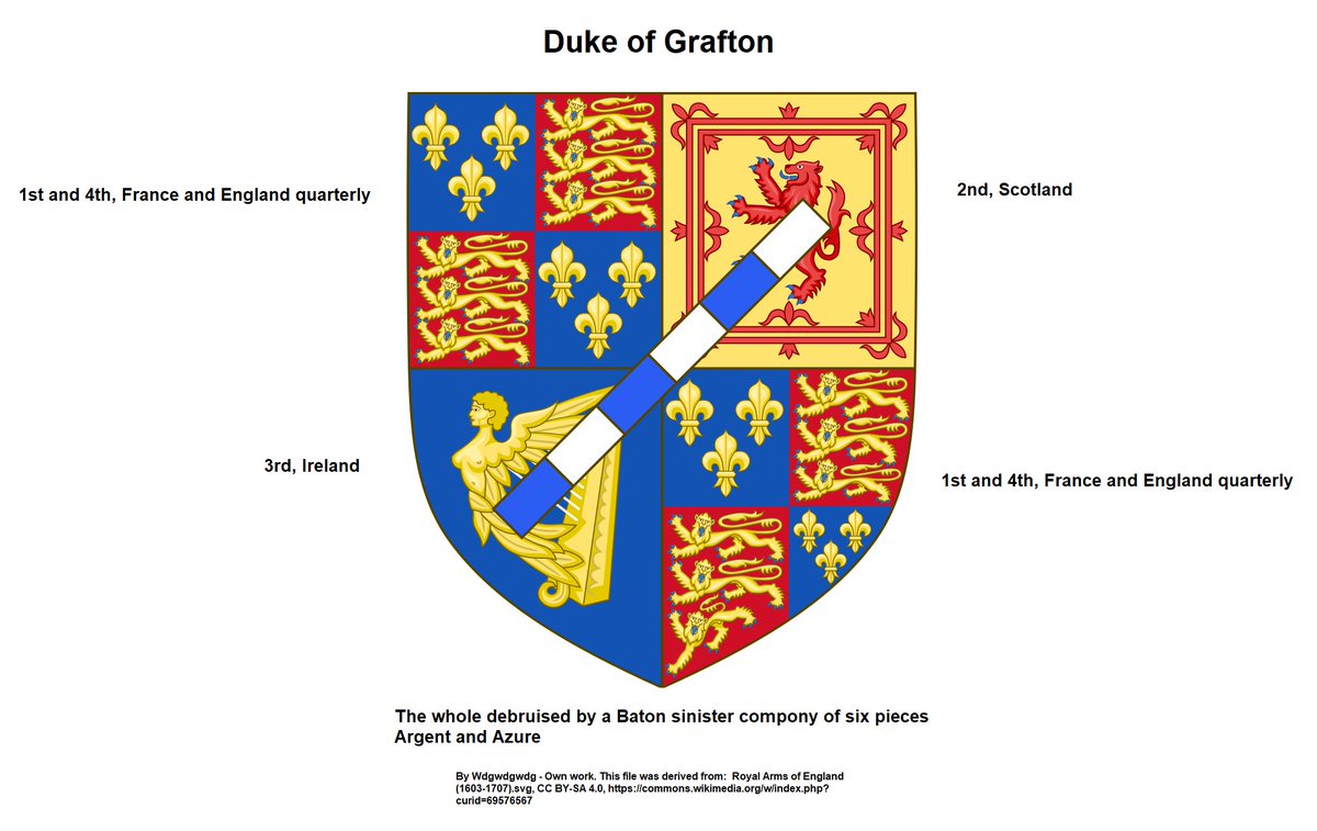 Three of them include a “baton sinister”, which is a strip that runs from top right to bottom left, and is commonly used to display that the holder of the arms is descended from an illegitimate union  #Restoration360Online 6/8  https://en.wikipedia.org/wiki/Baton_sinister