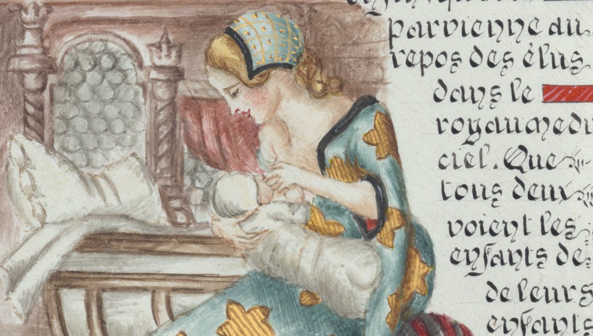 #HappyMothersDay! 💞 This illustration shows a woman nursing her child, an image that Rare Books and Manuscripts Curator Lynley Herbert notes is an "unusual and very private" image for a manuscript illumination."

Explore the object: bit.ly/3vVdkJz