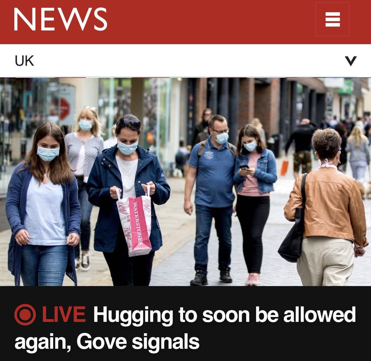 Hugging was never *not* allowed, but the fact absolutely no one in the media checked or questioned this, & that the commentariat seems A-OK with Michael Gove instructing the public on when they can/cannot embrace other humans, is why we’re now living in twilight totalitarianism
