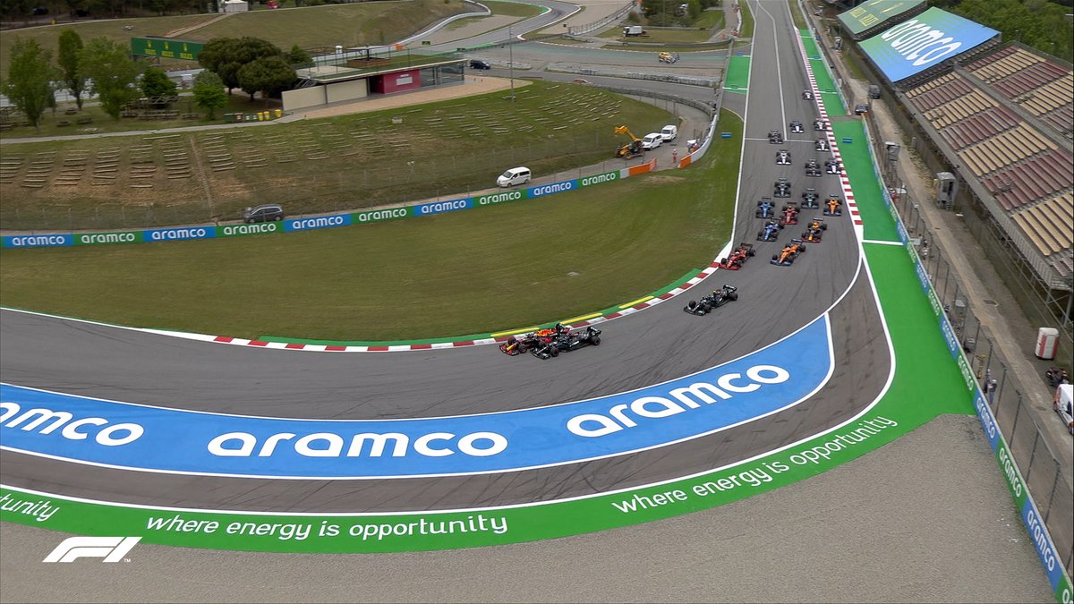 F1's tweet photo. LAP 1/66

And it's Verstappen who takes the lead into Turn 1! 

#SpanishGP 🇪🇸 #F1 https://t.co/Ef8PmyPSeH