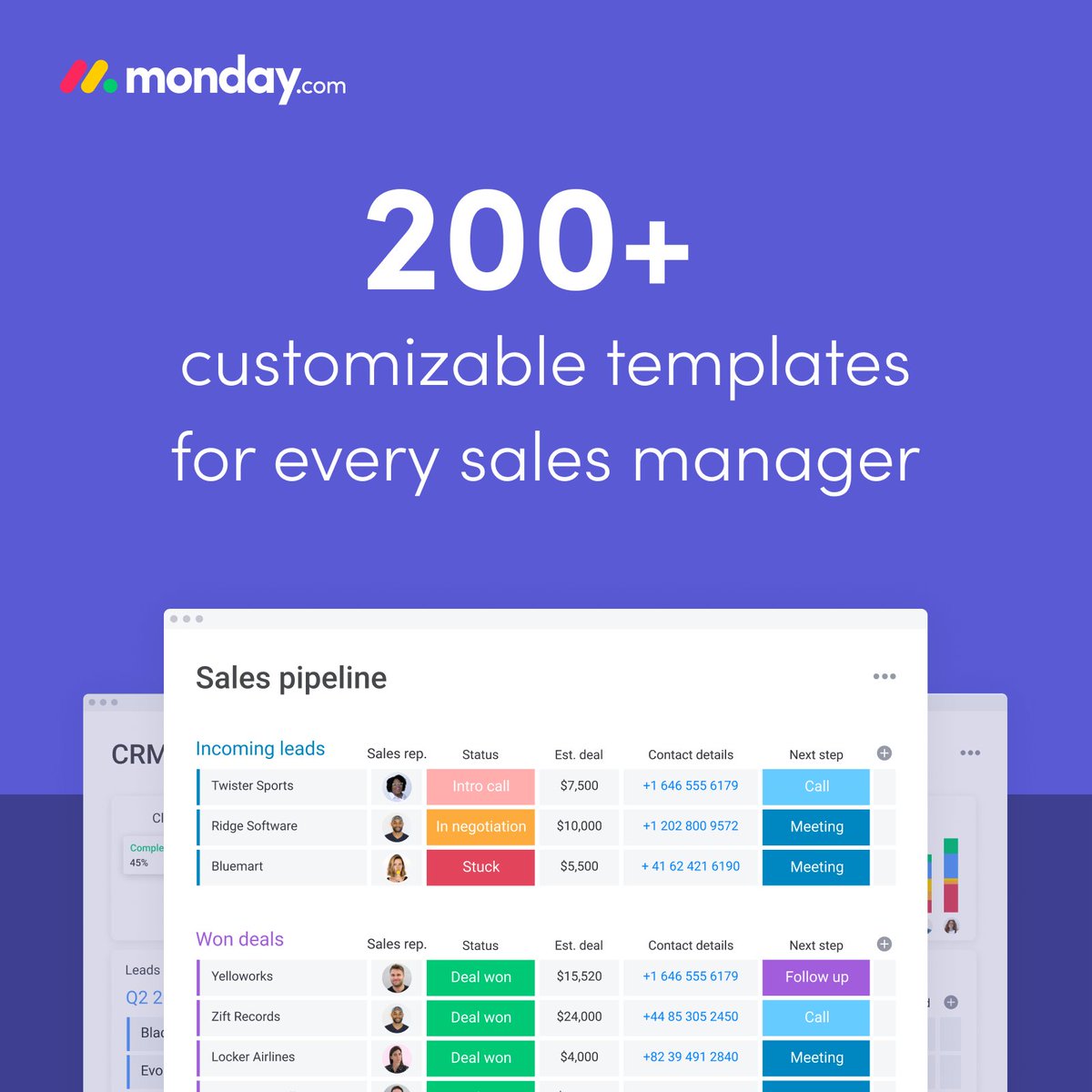 mondaydotcom's tweet photo. I'd like to give this free trial to managers before they tear their hair out updating a dozen spreadsheets manually. It's a shame to keep chasing status updates when you could use one of monday․com's 200+ templates to create your perfect workflow in minutes.