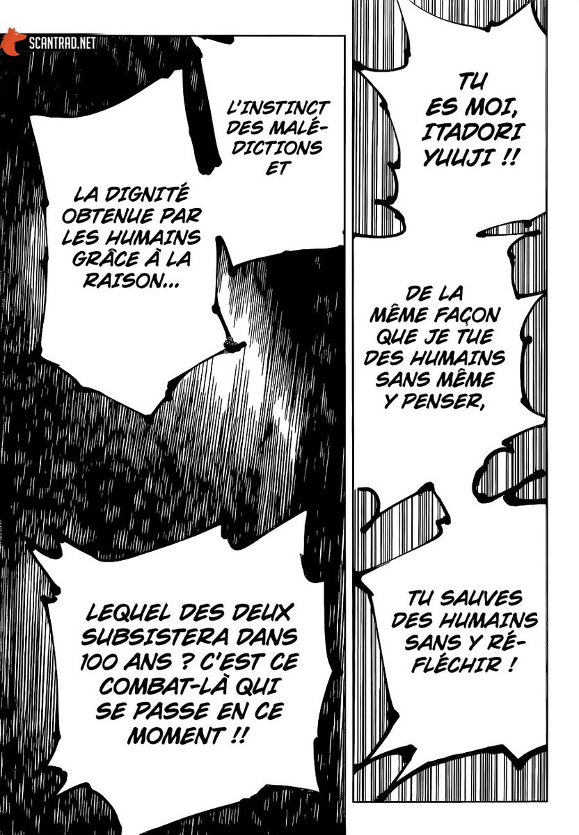 Propos que Mahito va accentuer dans son discours aprèsEn effet Mahito tue des humains mais en parallèle Yuuji sauve les humains, tout les deux le fond de manière naturelle sans réel arrière pensée suivant tout simplement leur désir