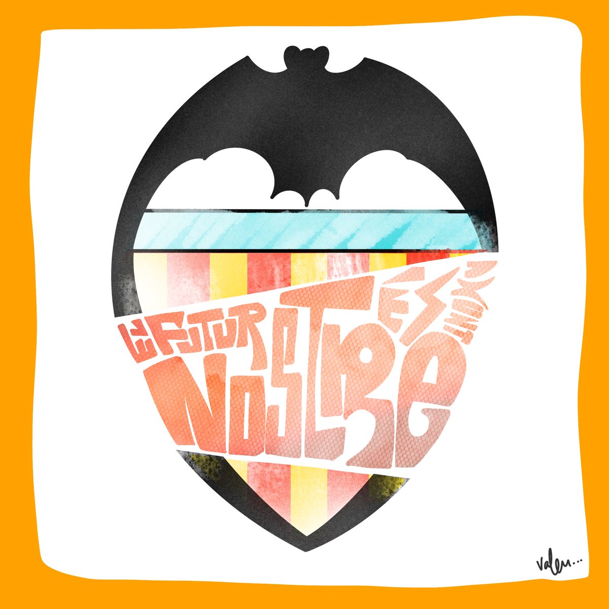 ValenAlcala's tweet photo. El futur és nostre. Amunt @valenciacf_vale! 🦇🟠⚪️⚫️

#amuntvalència #valenciacf #football #desing #limgohome #valencianisme #futbol #lettering https://t.co/YigIxNspSb