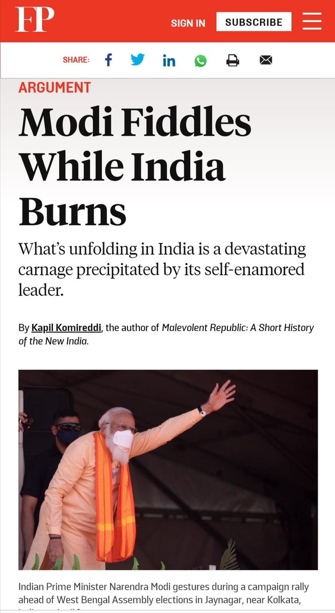 In  @ForeignPolicy 30th April  https://foreignpolicy.com/2021/04/30/modi-india-covid-19-pandemic-crisis-disaster/ #ModiMadeDisaster3/n