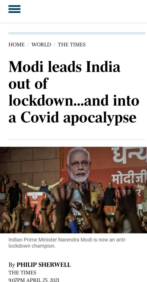 And then  @australian On April 25th  https://www.theaustralian.com.au/world/the-times/modi-leads-india-out-of-lockdownand-into-a-covid-apocalypse/news-story/d69c1c555e036886300a710769e9936d #ModiMadeDisaster4/n