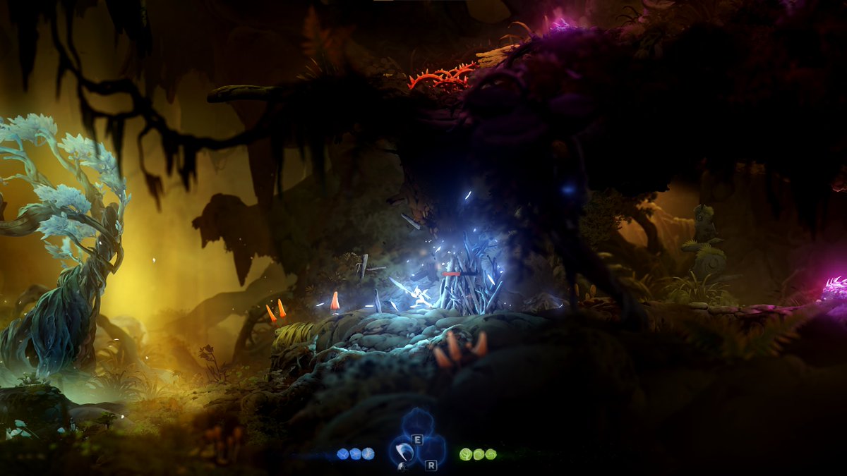 In Ori 1 the player had the Spirit Flame, a small orb that goes next to enemies and attacks them on a button press.Hollow Knight’s main weapon is the nail (sword).Similar to HK, in Ori 2 you start with a sword called the Spirit Edge.