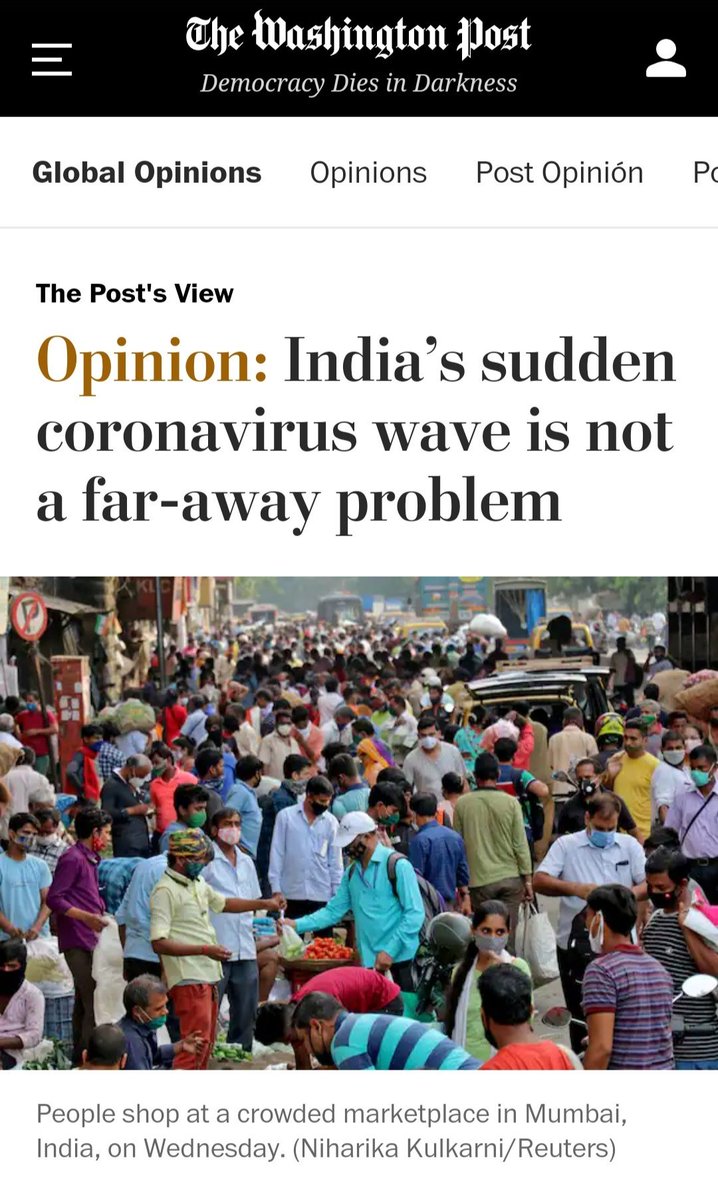 And  @washingtonpost On April 23rd  https://www.washingtonpost.com/opinions/global-opinions/indias-sudden-coronavirus-wave-is-not-a-far-away-problem/2021/04/23/f363bda2-a3a3-11eb-85fc-06664ff4489d_story.html  #ModiMadeDisaster 5/n