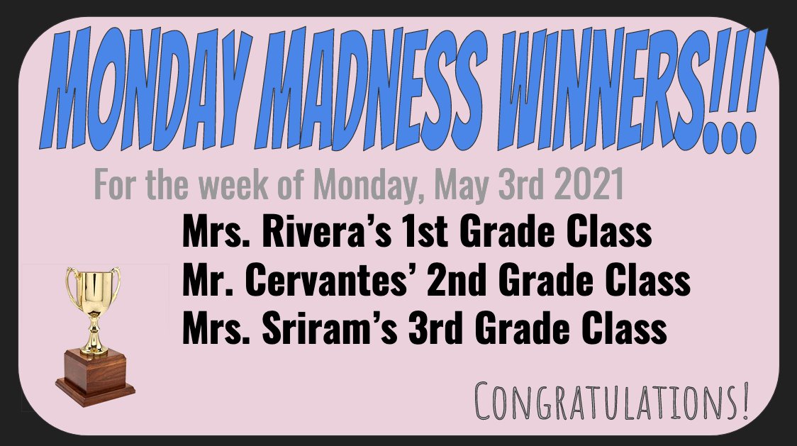 AlohaHuberBSD's tweet photo. Great work to all those AHP Cougars who are making it to school every day.  Keep it up!  These are the classes that earned Monday Madness last week. https://t.co/AgijSPvcNs