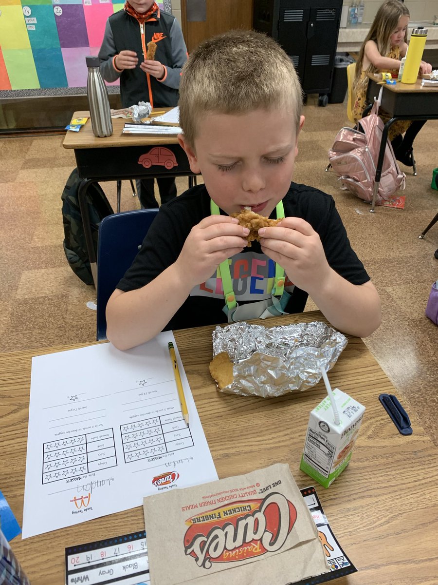 MissBusyB2's tweet photo. Friday was had SO much fun with our chicken tastings. Students tasted chicken and wrote an opinion piece on which was better! Thank you @Raising_Canes for the generous donation! #teamcanes #opinionwriting #firstgrade https://t.co/jncVpcZIFt