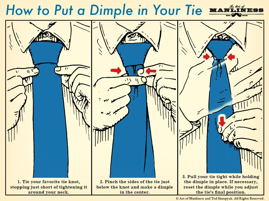 L’idéal pour démarquer vos nœuds de cravate est d’effectuer une goutte.Vous pouvez en former une en pinçant le tissu comme indiqué sur le schéma ci-dessous.