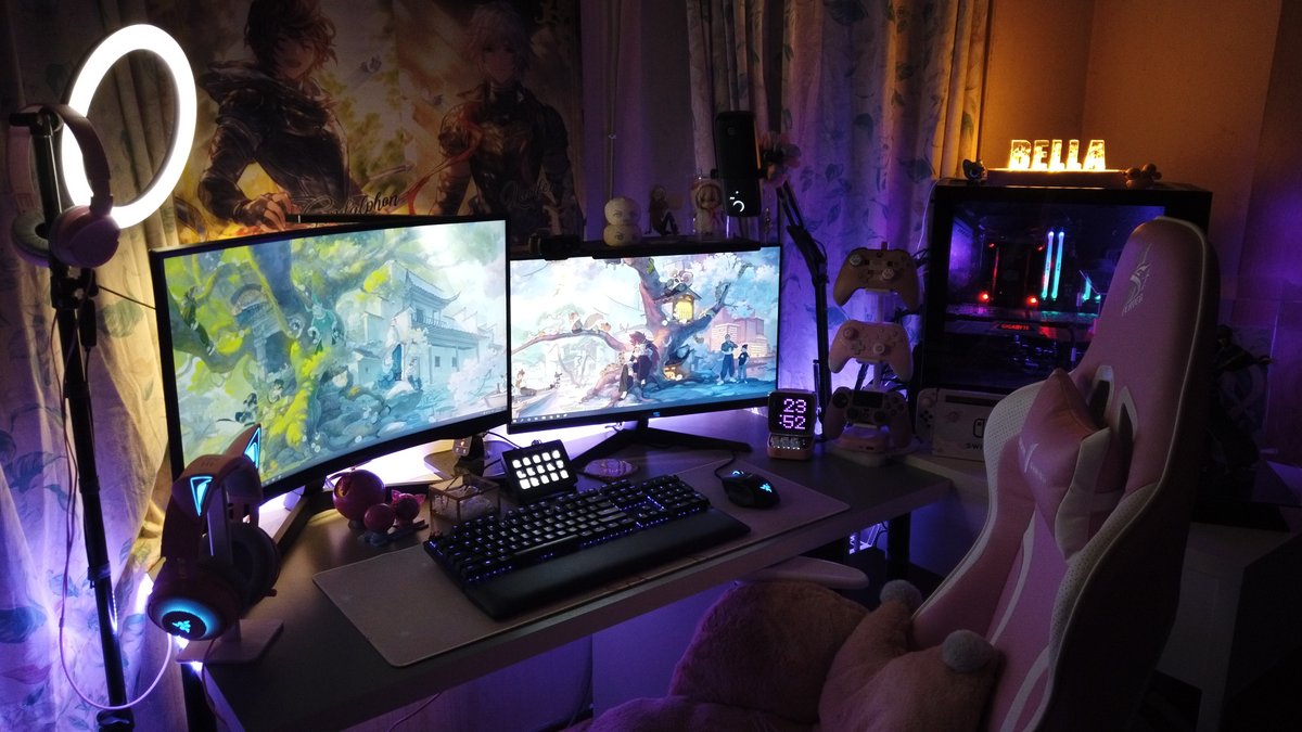 bellayukihime's tweet image. I&apos;ll start with sharing mine! I love pink; but didnt want to make it too pink (cz black is cool too) so I opted for aesthetic #blackpink setup. Thank you to everyone who helped with this dream setup! #VtuberSetup 

#Razer #Elgato #Samsung #Asus #Logitech #Divoom