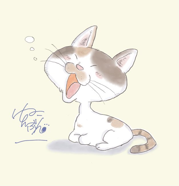 yawning no humans cat animal focus closed eyes simple background signature  illustration images