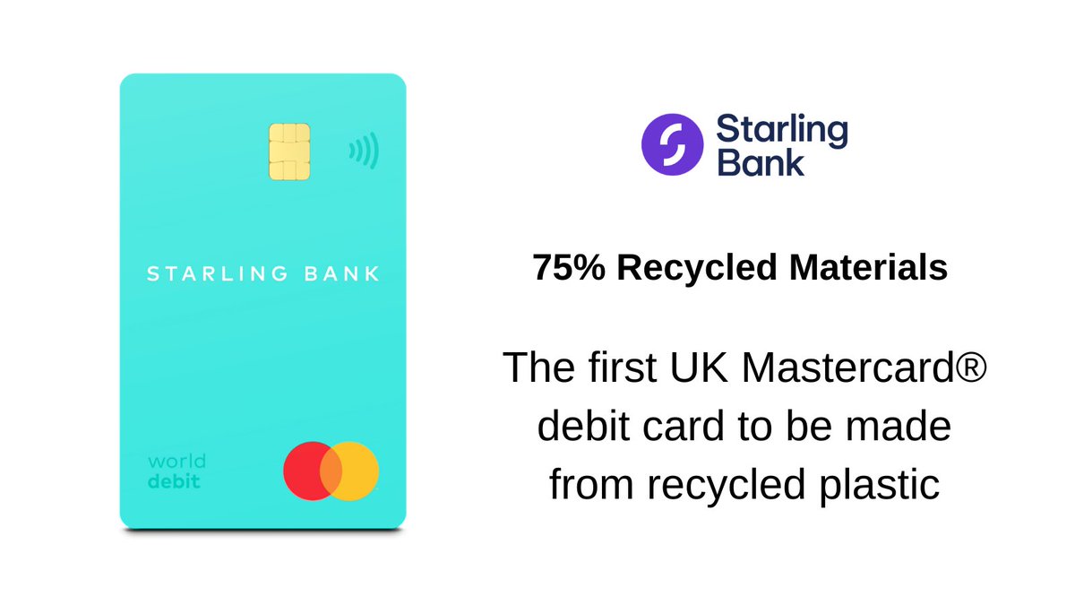 ProdMatters's tweet image. Helping you to be more green, @StarlingBank debit cards are made from recycled plastic.
bit.ly/3hf94jN
#fintech #Banking #ClimateAction #sustainablefinance #Sustainability #starlingbank #financialservices #recycled