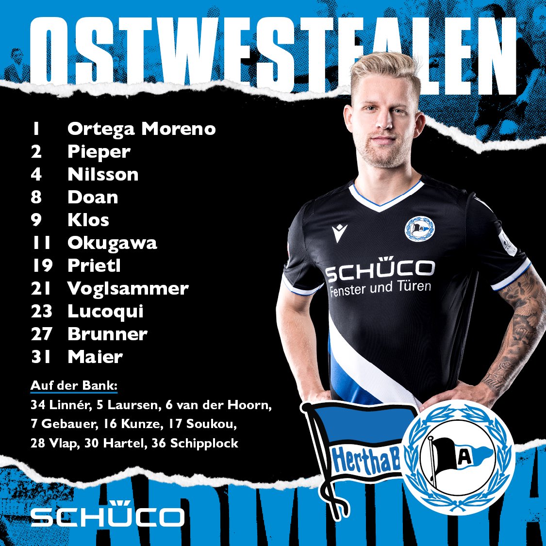 arminia's tweet photo. Diese Elf schickt Frank Kramer heute ins Rennen!
Auf geht’s Männer! 💪
#BSCDSC #immerdabei https://t.co/vPwyZI0YKc