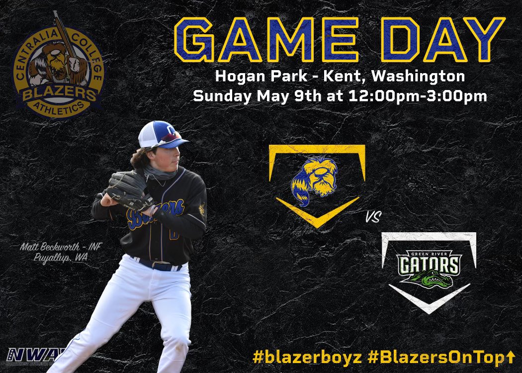 Blazers look to invade the swamp! 🚨

🆚 @GreenRiverBase1 
⏰ 12 pm &amp; 3 pm
📍 Kent, WA
🏟 Hogan Park
📉 nwacsports.com/sports/bsb/com…
🎥 nwacsportsnetwork.com

#BlazersOnTop⬆️