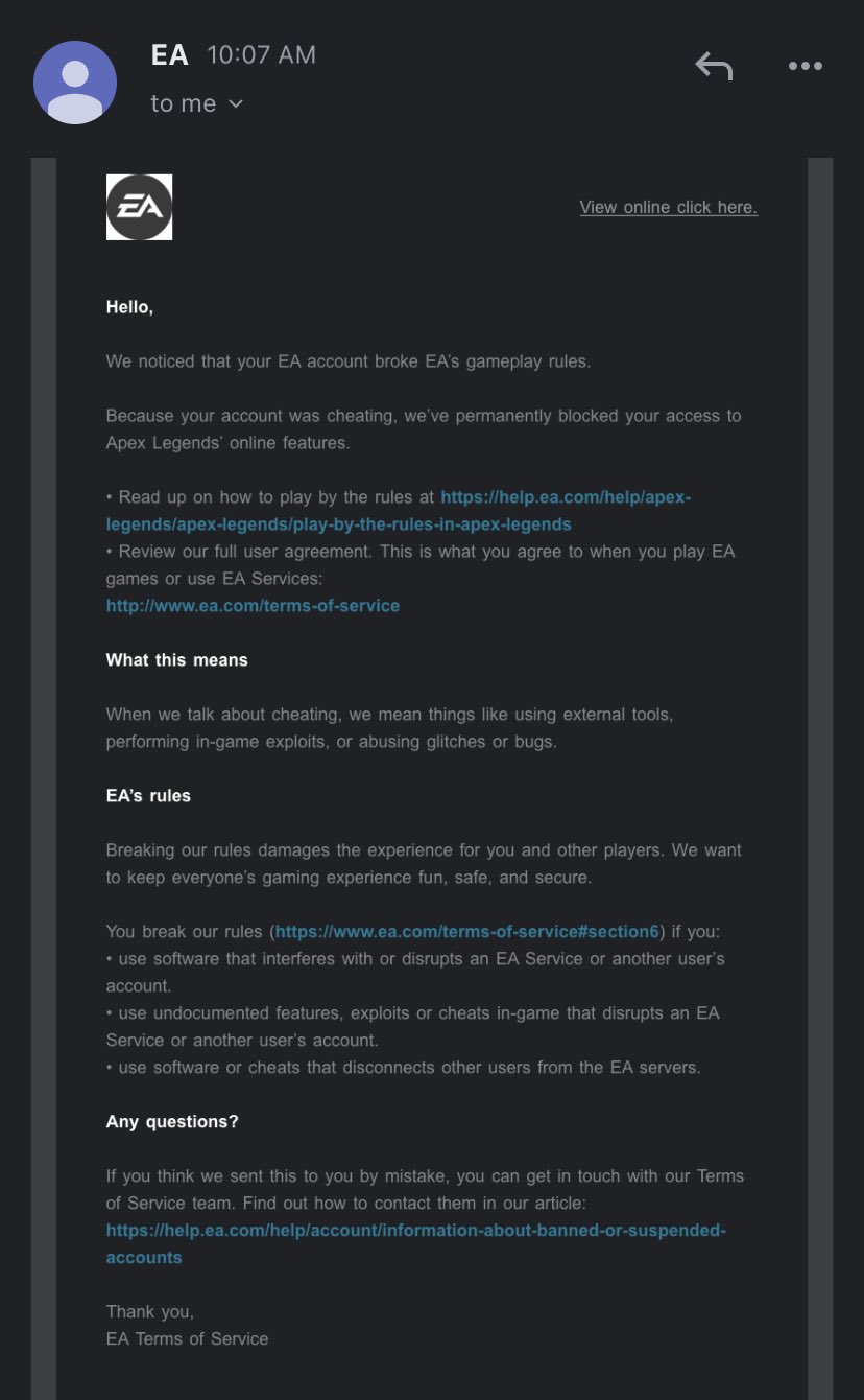 Fay Apparently I Ve Been Banned In Apex For Cheating I Don T Even Have The Game Downloaded On My Pc Anymore T Co Vs7i0weij3 Twitter