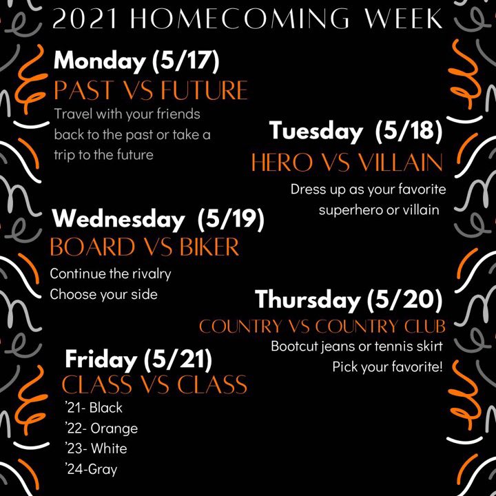 Upcoming Homecoming Spirit Week Days!