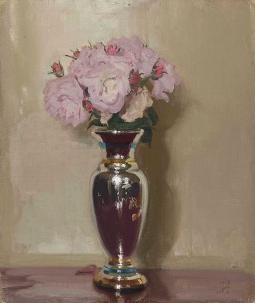 William Nicholson, Pink Roses in a Silver Lustre Vase1913
