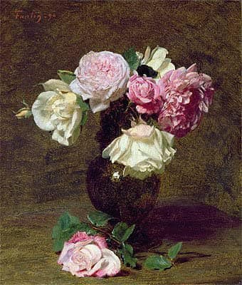 Fantin-LatourPink and white roses