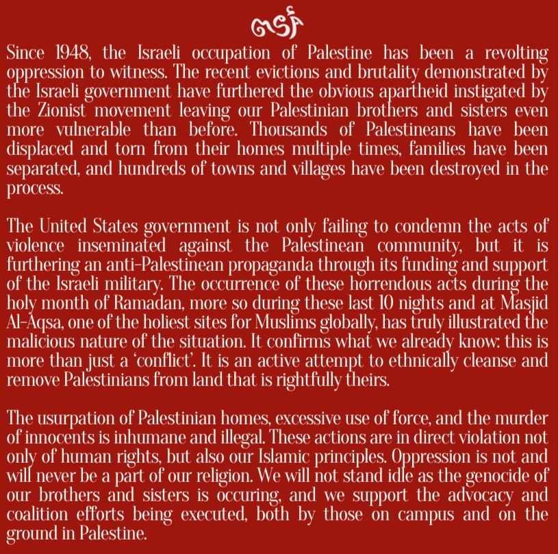 MichiganMuslims's tweet photo. UM MSA’s statement on Sheikh Jarrah. Open for ways you can donate, help, educate yourself and stand in solidarity with the Palestinian community. #savesheikhjarrah #freepalestine https://t.co/QASUp9w7t2