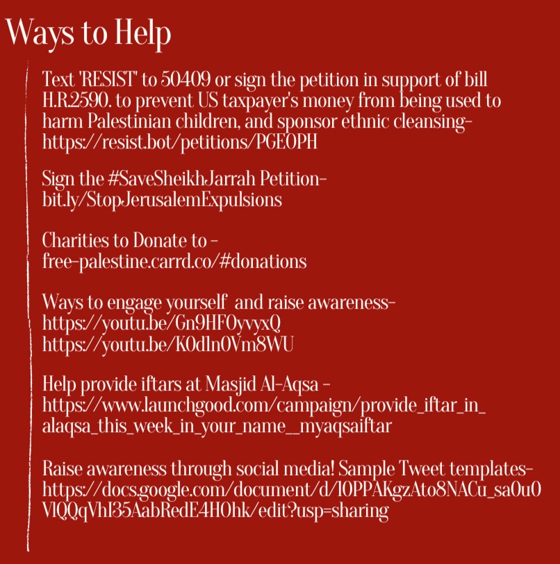 UM MSA’s statement on Sheikh Jarrah. Open for ways you can donate, help, educate yourself and stand in solidarity with the Palestinian community. #savesheikhjarrah #freepalestine