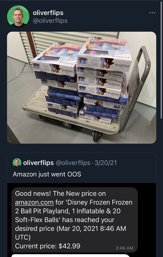 Amazon had just gone OOS again and my followers that bought were already selling at $43!Read to the end of this thread for the original tweet.Anyway, I quickly sent all 18 that I found into FBA but I was too late.
