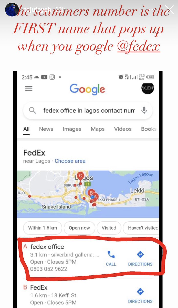 Scammers in Lagos & Abuja are using  @DHLAfrica &  @FedEx listed  @googlefornaija office address, to deceive people into paying money for their goods in an  @OPay_NG account.  @TojuFoyeh was recently a victim, & I’ll be sharing it here from her IG story for awareness. Pls RTA thread