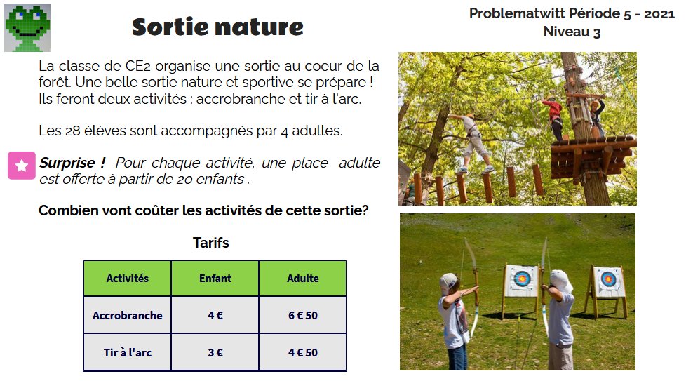 ProblemaTwitt's tweet image. 🚨Pour cette période, nous proposons le problème tombé à l&apos;eau en mars 2020 😷
Lecture de tableaux au programme !
Inscriptions jusqu&apos;au 20/05 :
➡️C2 : docs.google.com/forms/d/e/1FAI…
➡️C3 : docs.google.com/forms/d/e/1FAI…
🎯Les problèmes : sites.google.com/view/problemat…
Bons problèmes à tous ! 😊