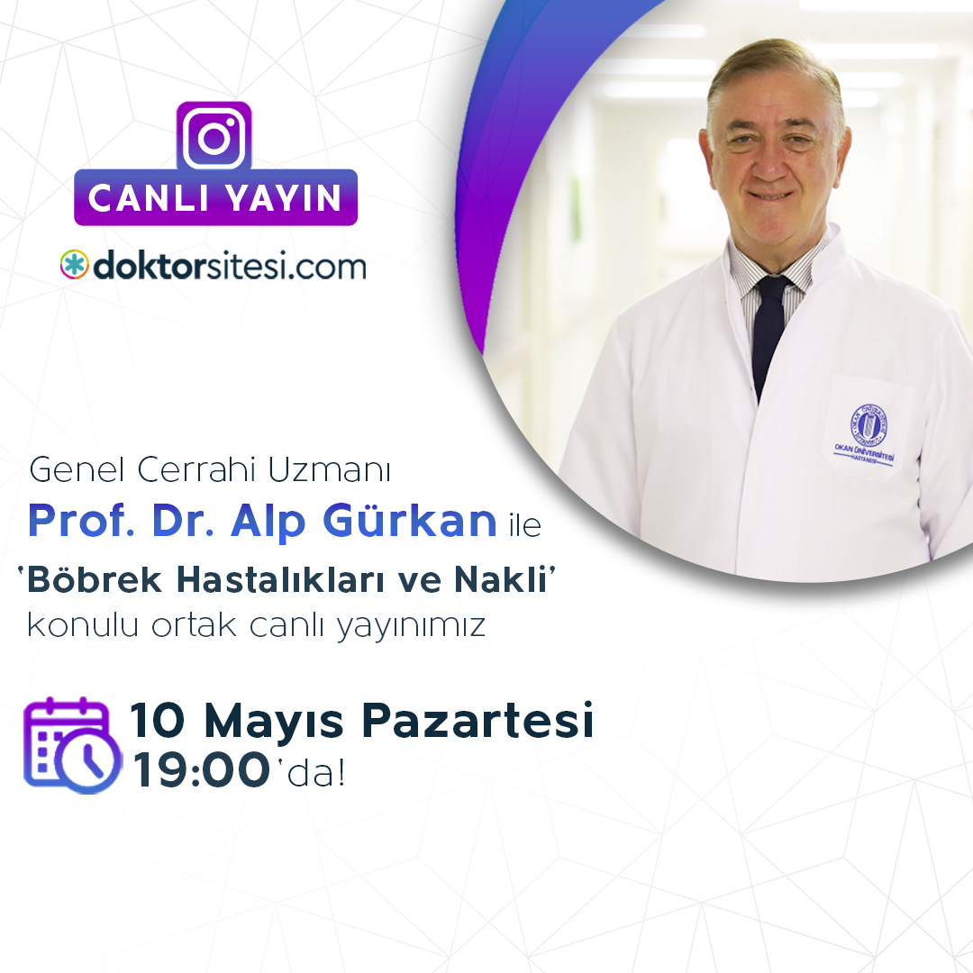 Herkese merhaba! Yarın saat 19:00’da Genel Cerrahi Uzmanı Prof. Dr. Alp Gürkan ile canlı yayında ‘Böbrek Nakli’ hakkında sorularınızı yanıtlayacağız. Katılımınızı ve sorularınızı bekliyoruz, görüşmek üzere! 🖐🏻

📍Instagram
📍10 Mayıs Pazartesi
⏰ 19:00

#böbrekbağışı #böbreknakli