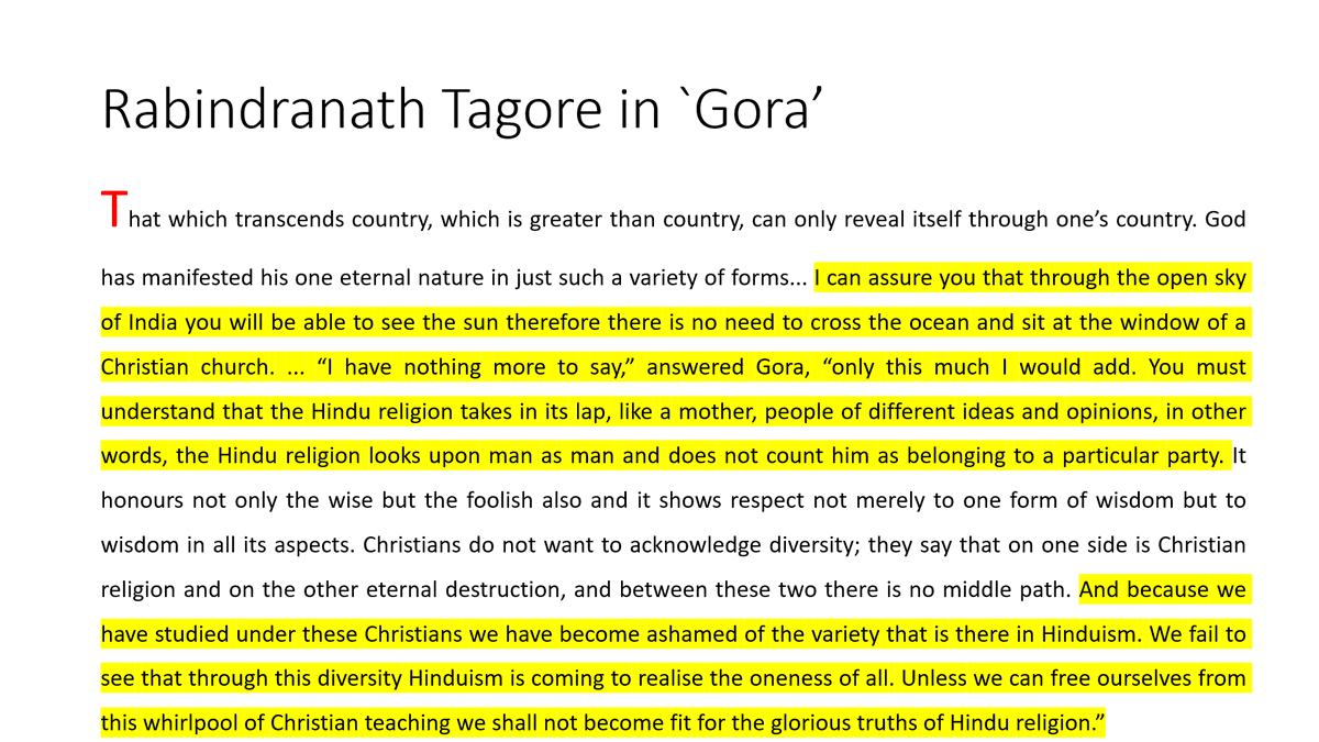 11/n  @MamataOfficial , you should also be reminded of  #Gurudev 's views about Christianity.He mentions that none can ever the understand the beautiful Hindu Dharma, unless he is out of the Whirlpool of Christian Education.Christian thoughts were like closed window for him.