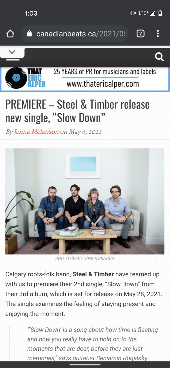 Steel & Timber (@steelandtimber) on Twitter photo Big thanks to <a href="/CanadianBeats1/">Canadian Beats</a> for premiering our latest single Slow Down last Thursday! It's out now on Spotify Apple Music and all streaming services. Album out May 28 pic.x.com/jwSK7NMiUX Big thanks to <a href="/CanadianBeats1/">Canadian Beats</a> for premiering our latest single Slow Down last Thursday! It's out now on Spotify Apple Music and all streaming services. Album out May 28 pic.x.com/jwSK7NMiUX