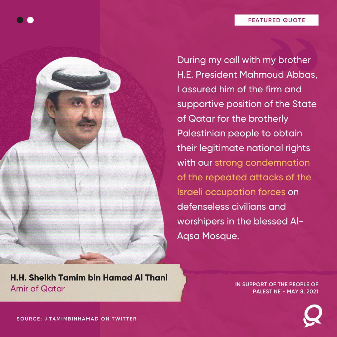 qatarliving's tweet photo. ๐ฌ A quote from His Highness Sheikh Tamim bin Hamad Al Thani, Amir of Qatar, in support of the Palestinian people in the restoration of their legitimate national rights.
#QLQuotes #QatarLiving #Qatar ๐ถ๐ฆ #Palestine #SavePalestine #SaveSheikhJarrah ๐ต๐ธ @TamimBinHamad https://t.co/qLdKyumUTf