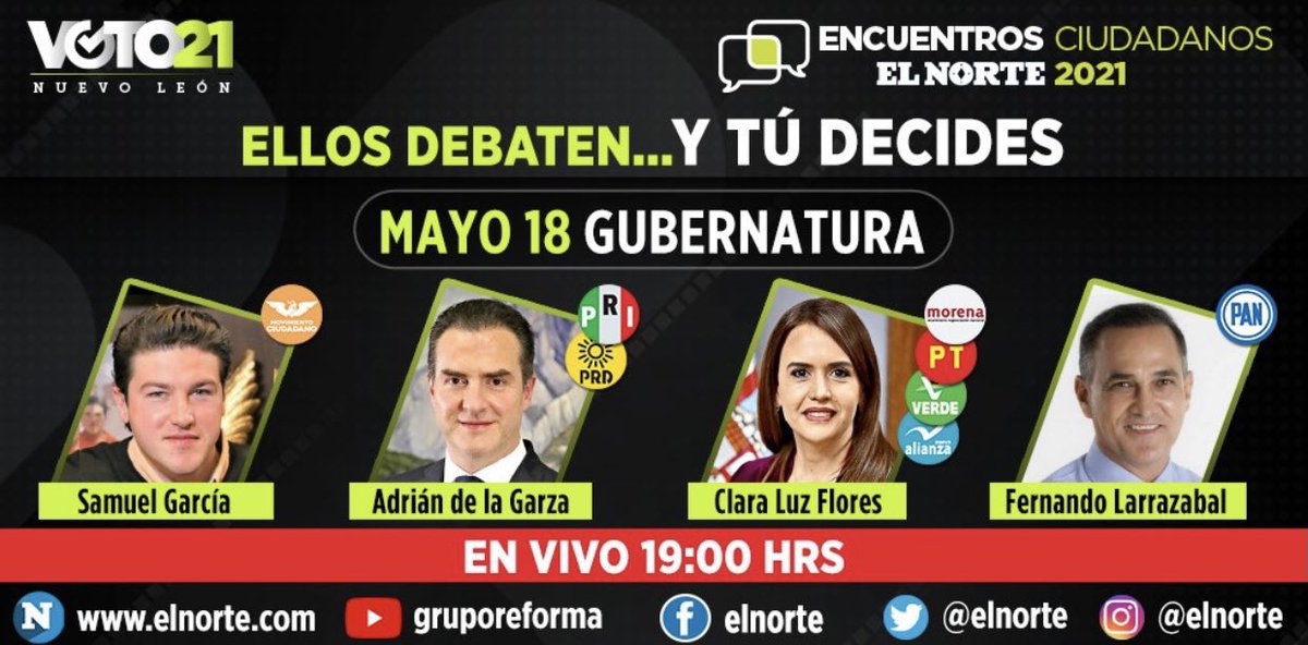 angelcharlsmty's tweet photo. En pleno momento de definiciones se vienen los #EncuentrosCiudadanos de @elnorte:
-Martes 11 de mayo #Mty
-Jueves 13 de mayo #SanPedro
-Martes 18 de mayo #Gubernatura
#Voto21 #ELNORTE #NL https://t.co/v7fPPcbYQc