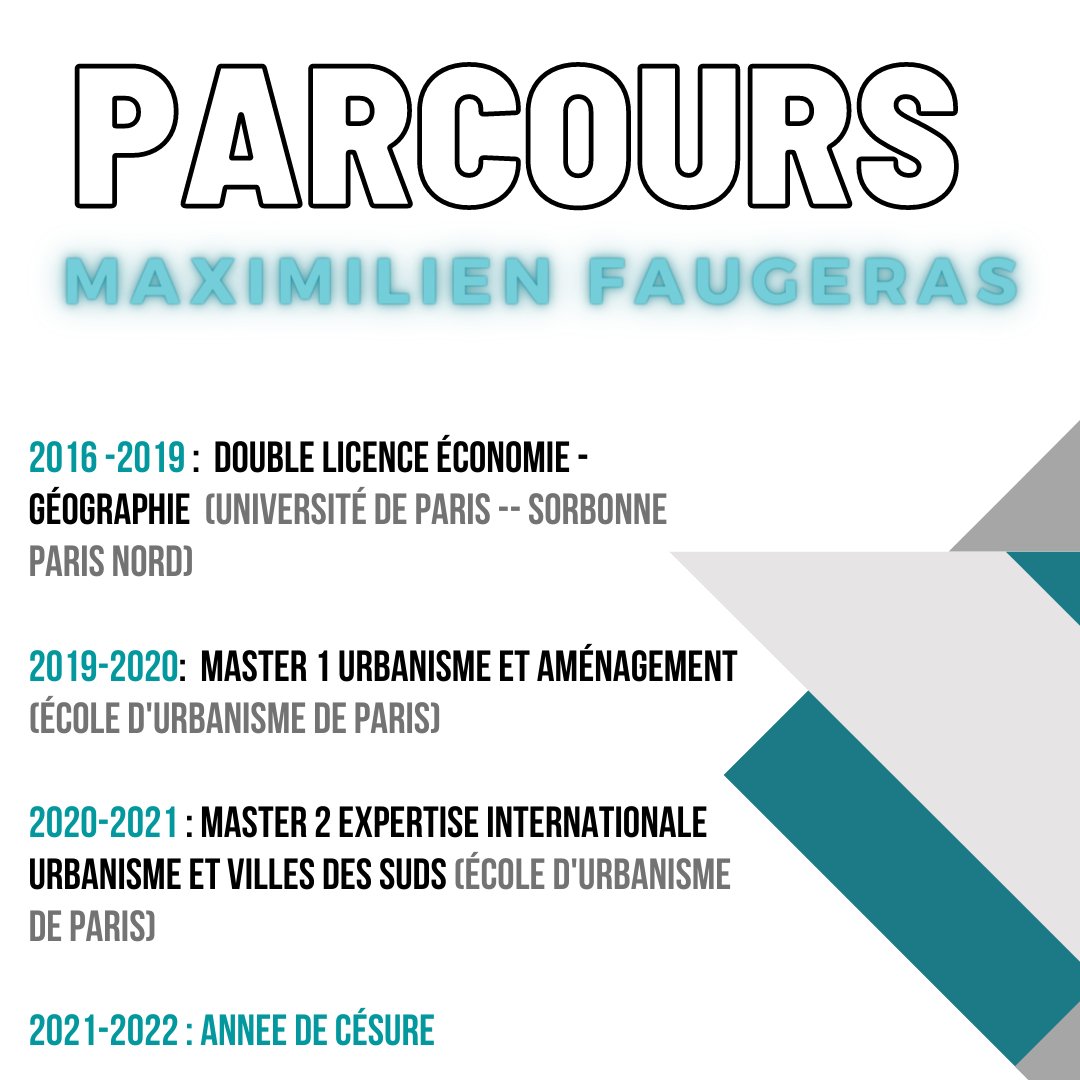 asso_geomie's tweet photo. Helloo😊

On se retrouve avec le portrait de Maximilien aujourd'hui !

Après avoir été diplômé de la Double-Licence, il a réalisé un master complet d'urbanisme à l' @eup_ecole (Ecole d'Urbanisme de Paris). 

#urbanisme
#géographie #économie
#doublelicence #portraitgeomique https://t.co/M4d1tsQHLN
