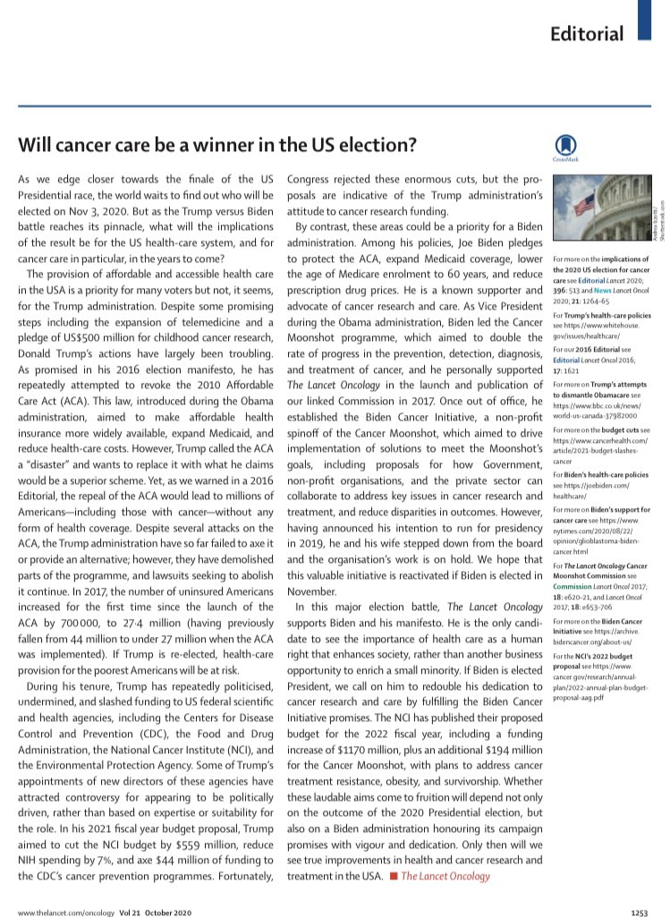 Lancet Oncology on Trump adminstration (2/n)  @TheLancetOncol