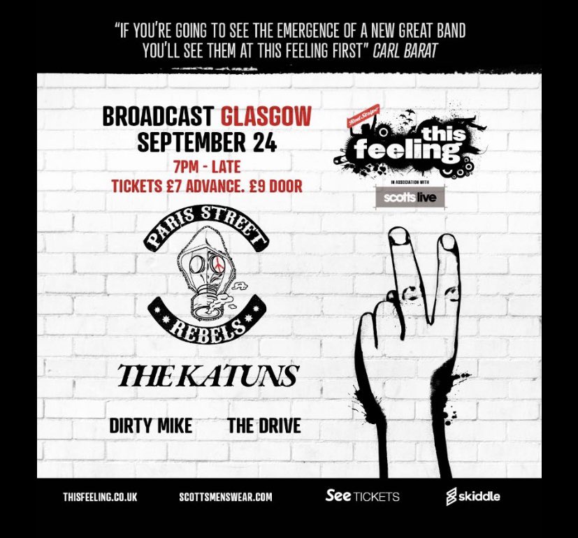 so excited to announce we’ll be back playing for u in september supporting <a href="/Paris_St_Rebels/">Paris Street Rebels</a> with <a href="/thekatuns/">The Katuns</a> and <a href="/dirtymikeuk/">𝘿𝙄𝙍𝙏𝙔 𝙈𝙄𝙆𝙀</a> 🤠
Cant wait to see all ur pretty faces <33
Tickets available from the link below 😎

skiddle.com/e/35793962

<a href="/This_Feeling/">This Feeling</a> <a href="/scottsmenswear/">scotts</a> <a href="/redstripeuk/">Red Stripe UK</a>