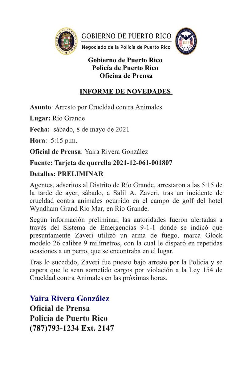 DavidBegnaud's tweet image. NEW: The Puerto Rico resident who shot &amp;amp; killed a dog on a golf course on the island IS licensed to carry on the island, according to a police spokeswoman.  The suspect, @SalilZaveri has reportedly said the dog was trying to attack him. Eyewitnesses told police: that’s not true.