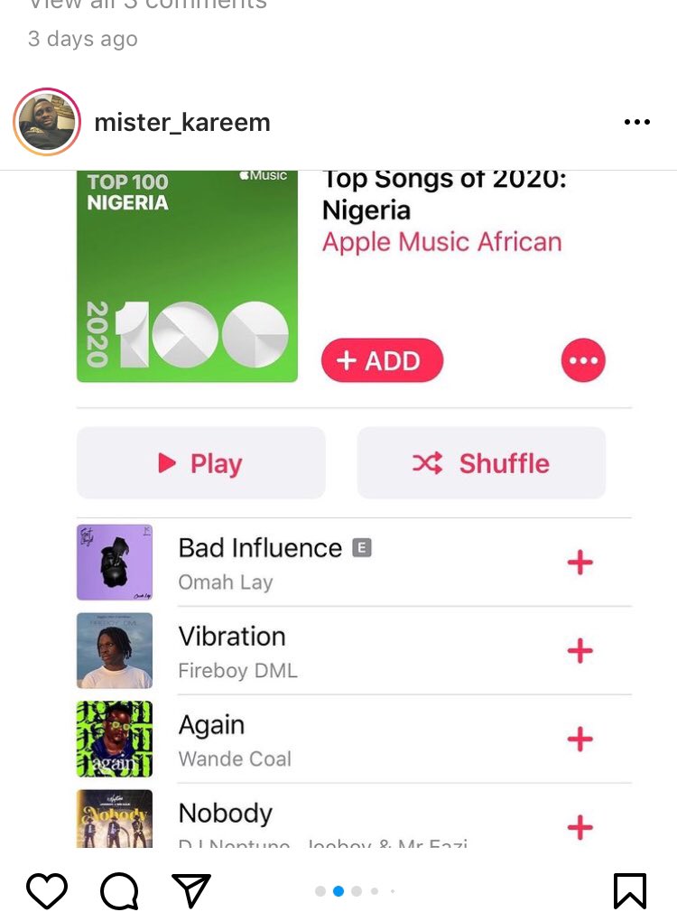 Fireboy vibration was the only song in Africa (not just Nigeria) that made top 5 of 4 major countries top 100 songs of 2020 out of 5 major countries on Africa Apple Music(Nigeria, Ghana, Kenya, Tanzania)Deezer most streamed song (Vibration) and 2nd most streamed act 2020