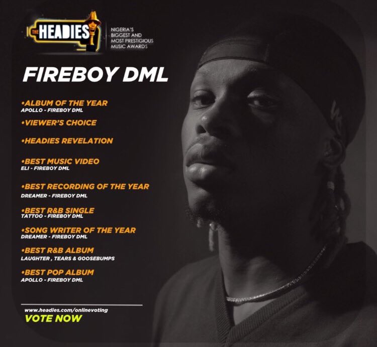 Fireboy had 9 nominations at the headies award 2020, won 5 awards at the headies 2020. He won Artiste of the year and album of the year at the Gbedu awards 2020 He will be headlining the East Africa tour kenya He will be headlining at the Afronation festival Portugal