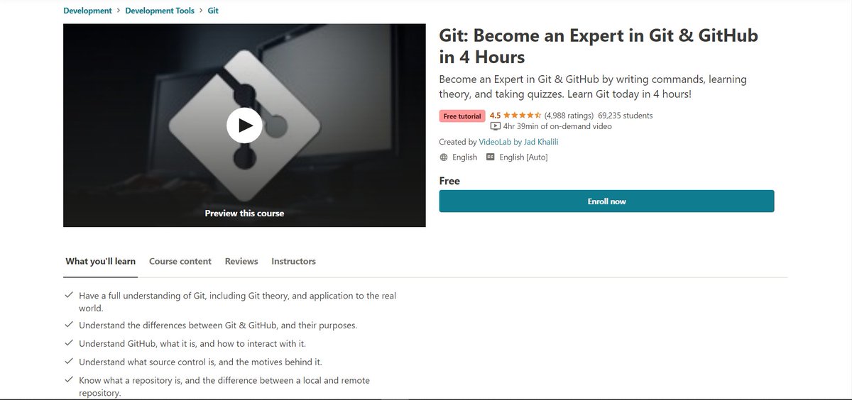 Git and GitHubGit is an essential tool. And after learning JavaScript, I think one should go for Git and GitHub. Check out this free great course on Udemy  https://www.udemy.com/course/git-expert-4-hours/