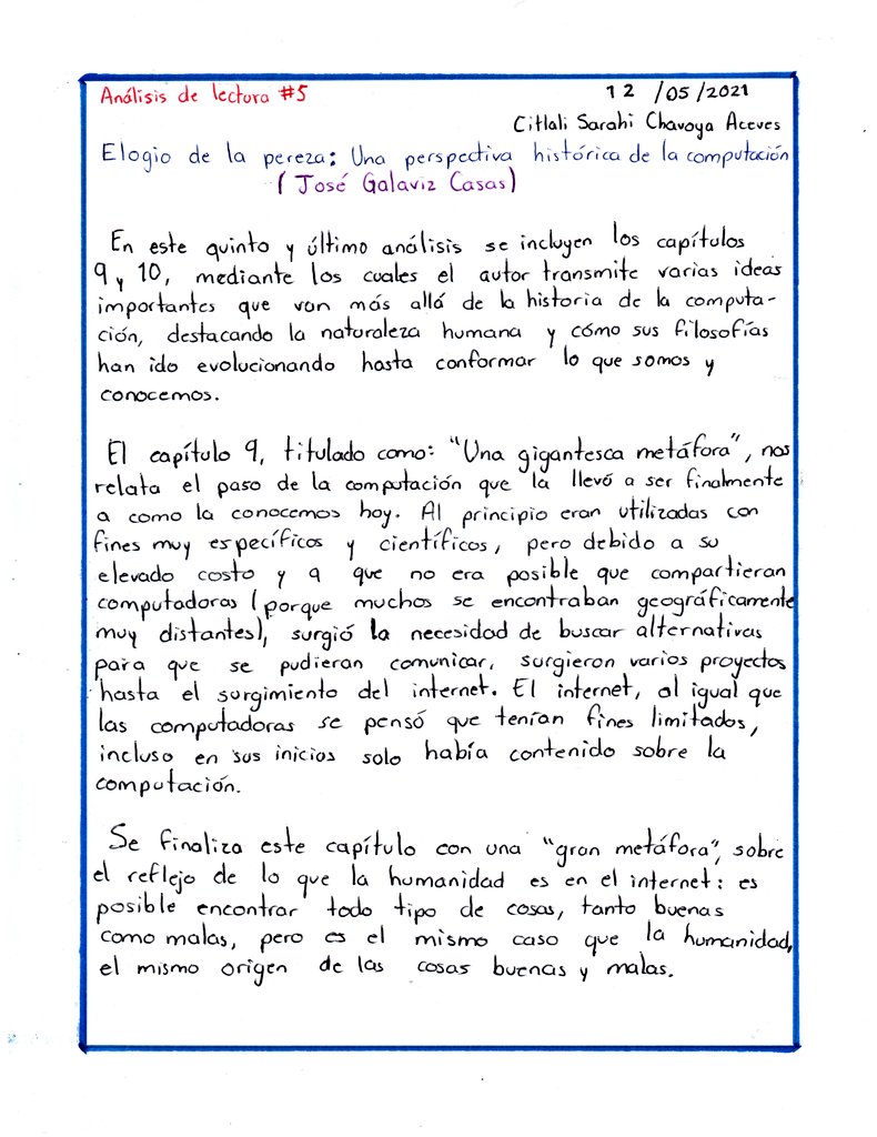 chavoyaceves's tweet photo. Análisis de lectura #5

"Elogio de la pereza: Una perspectiva histórica de la computación" de José Galaviz Casas

Citlali Sarahi Chavoya Aceves
APLM06

#algoritmos_y_programas 
#cucei_algoritmos
#cucei_programas
@Agustin_Martz https://t.co/CJwvVpin1G