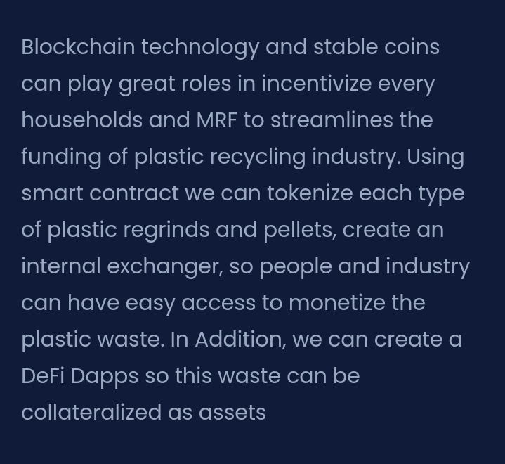bedwal_rohit's tweet photo. @Plastic_Finance is the Blockchain technology and stable coins can play great roles in incentivize every households and MRF to streamlines the funding of plastic recycling industry. #plasticfinance #DeFi #BSC https://t.co/Htyj6Zzf9B