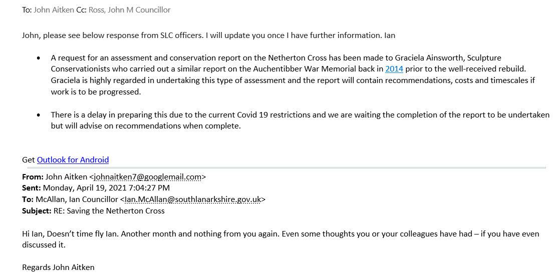 #savethenetghertoncross, We are still in communication with the Provost Ian Mc Allan