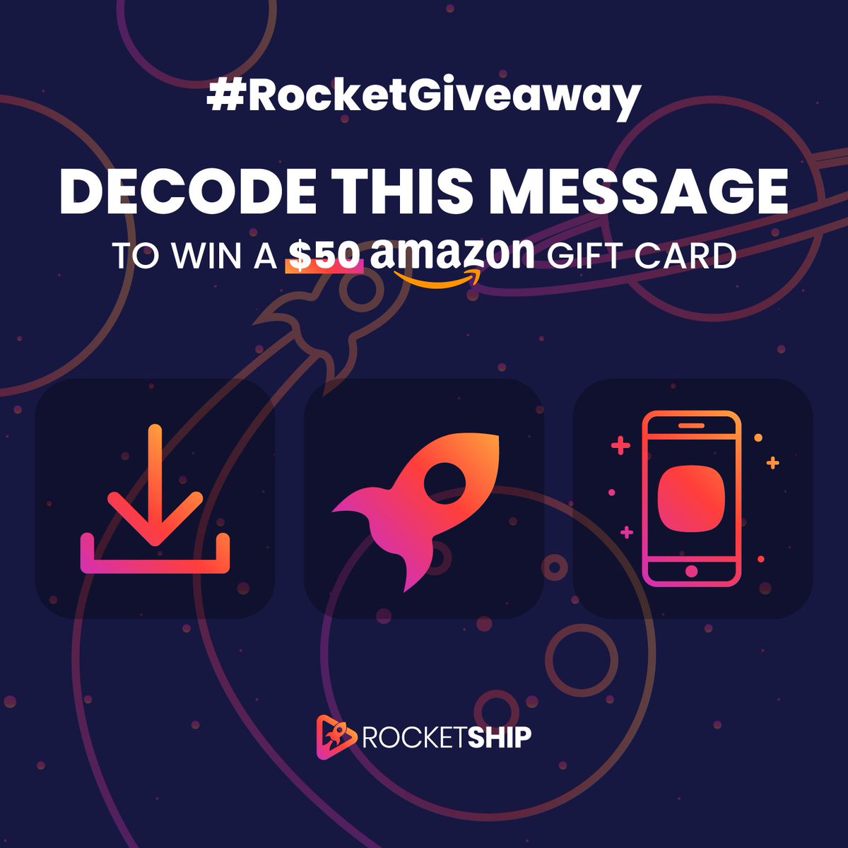 rocketshipja's tweet photo. Can you decode this message? Quote with your responses for a chance to win a $50 Amazon gift card! Competition ends at 6pm today. One winner will be chosen at random. Winner must be following us and use the hashtag #RocketshipGiveaway https://t.co/1dKNz4RHCS