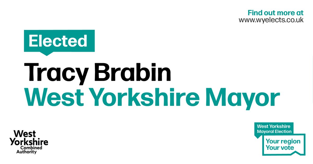 Tracy Brabin has been elected the first West Yorkshire Mayor 
Click the link below to read a statement from @benstill_ca, Managing Director @WestYorkshireCA and @rogermarshOBE Chair of the @LeedsCityRegion 
westyorks-ca.gov.uk/all-news-and-b… 

#wyelects #mayoralelections #WestYorkshire