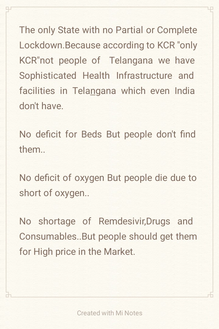 I_LIK_IT's tweet photo. You may bluff in the matter of #COVID19 testing but people of #Telangana are not fools to believe ur lies @KTRTRS @TelanganaCMO.
U don't Impose #lockdown now but you blame that #Telangana revenue has been declined due to #pandemic to coverup ur lies.
#fakekcr #KCRFailedTelangana https://t.co/jUNDmZEnTz