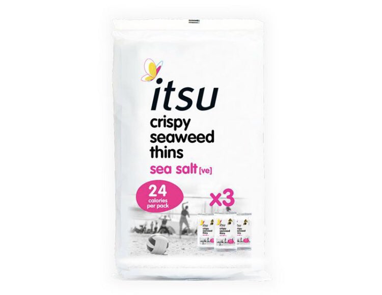 Itsu Seaweed Thinsreally flavoursome, the sea salt version taste like crab sticks without the weird texturesea salt version are 24 cals per PACK and the wasabi ones are even less at 22 cals