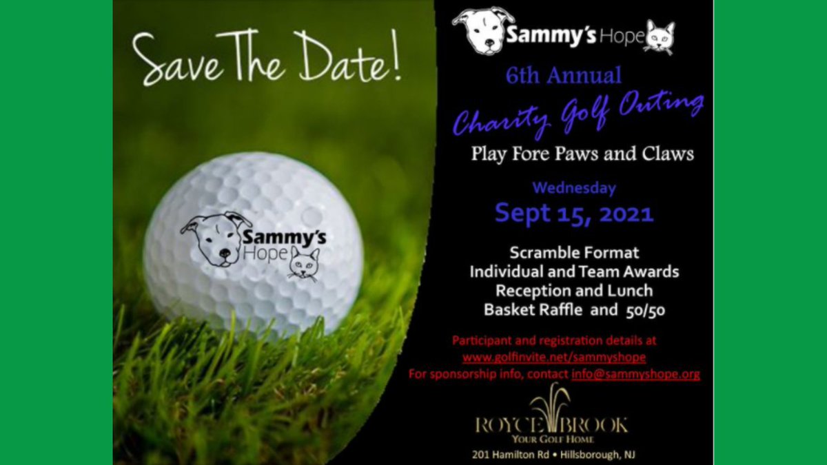 Save the date! We want to make sure that you put the 6th Annual Sammy's Hope Charity Golf Outing on your calendar! Grab your friends and play 'fore paws and claws' on September 15th! More details to come in the next few months! #SammysHopeLove sammyshope.org