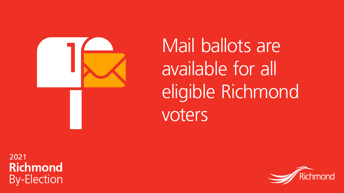Yes, voting by mail for all eligible Richmond voters is an option. It’s one of many ways to vote in the upcoming #RichmondBC By-Election. 

For more info, visit bit.ly/3xtK5z6 #RmdElxn